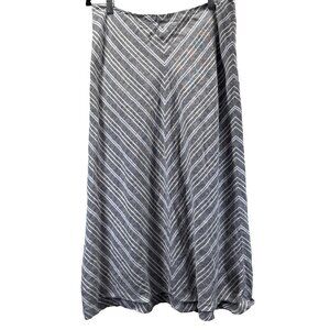 Talbots 100% Linen Skirt Size 10 Diagonal Striped Gray Blue Aline Coastal Lined